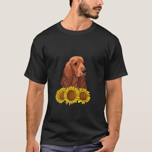 Cute Irish Setter  Dog Flower Sunflower T Shirt (Framsida)