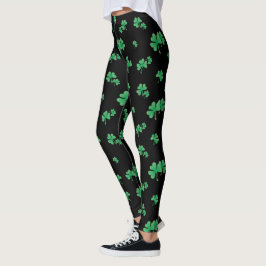 Cute Irish Shamrock Mönster on Black Leggings