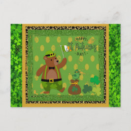 Cute Irish St patrick's day Bear Grönt Shamrock Vykort