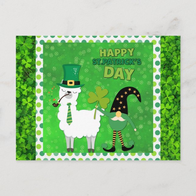 Cute Irish St patrick's day Gnome Grönt Shamrock Vykort (Framsida)