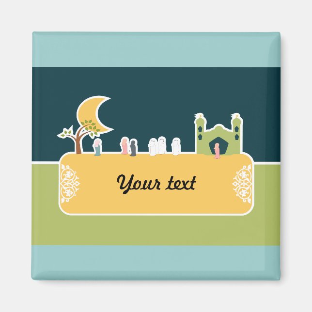 Cute Islamic Children Mosque Tecknad Muslim Namn Magnet (Framsidan)