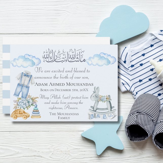 Cute Islamic Pojke Birth Notice Meddelande (Skapare uppladdad)