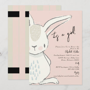 Cute It a Girl Cute Rabbit Rosa Baby Shower Invita Inbjudningar
