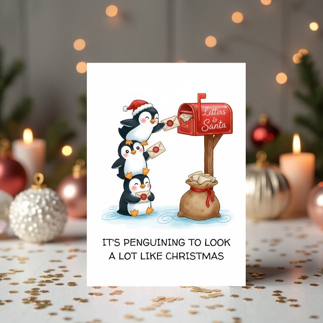 Cute It’s Penguining to Look A Lot Like Christmas Helgkort (Cute Penguin Christmas Card – Funny “It’s Penguining to Look a Lot Like Christmas” Holiday Greeting)