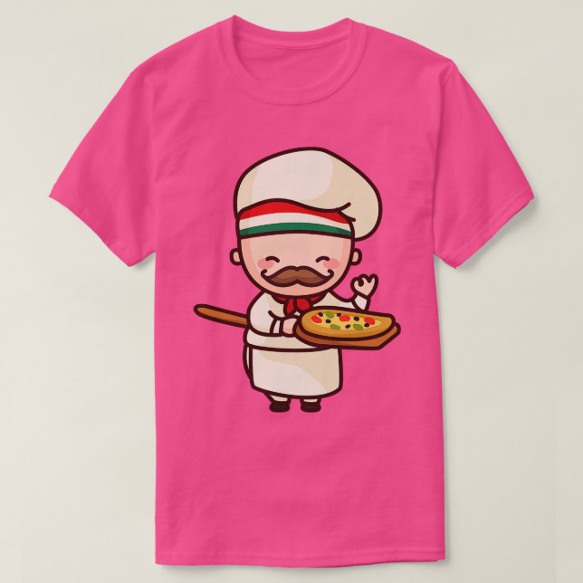 Cute Italia Pizza Chef toon Character T Shirt (Design framsida)