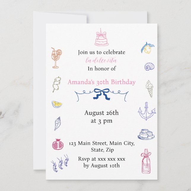 Cute Italian Minimalist  Birthday Inbjudningar (Framsida)