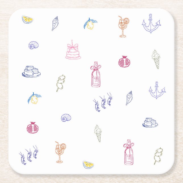   Cute Italian Minimalist Birthday Underlägg Papper Kvadrat (Framsidan)