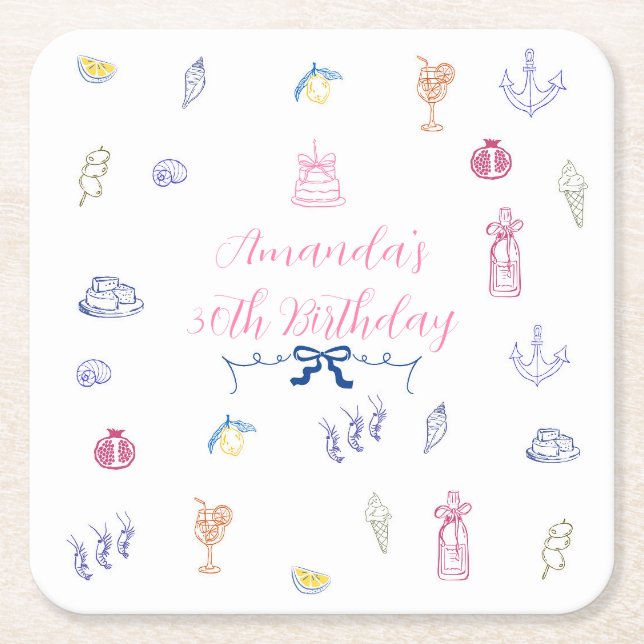 Cute Italian Minimalist Birthday Underlägg Papper Kvadrat (Framsidan)