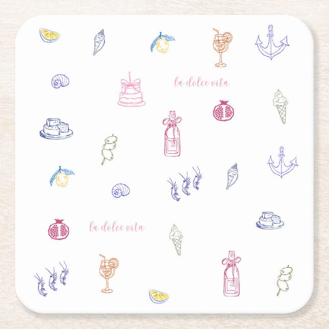  Cute Italian Minimalist Birthday Underlägg Papper Kvadrat (Framsidan)