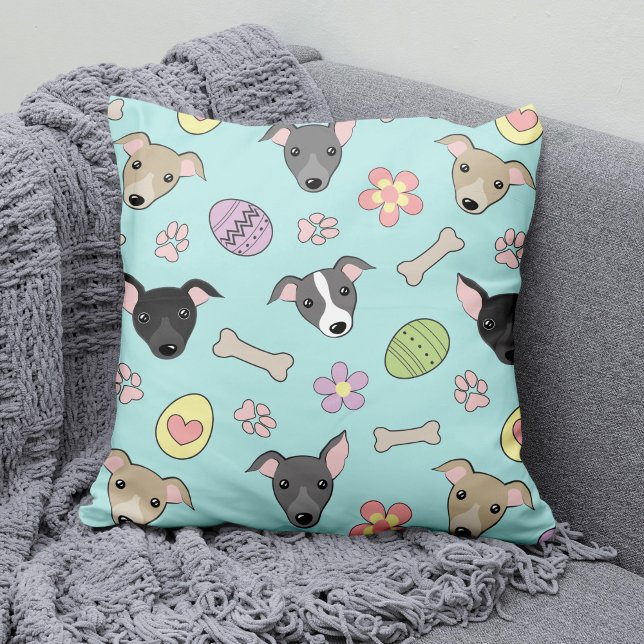 Cute Italienska Greyhound-Påskäggen Tecknad Mönste Kudde (Skapare uppladdad)