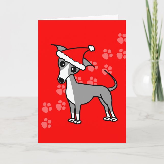 Cute Italy Greyhound Tecknad Red Santa Hat Helgkort (Framsida)