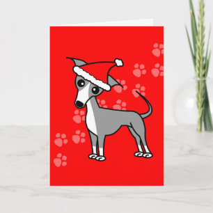 Cute Italy Greyhound Tecknad Red Santa Hat Helgkort