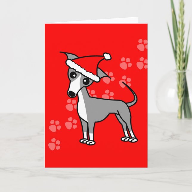 Cute Italy Greyhound Tecknad Santa Hat Helgkort (Framsida)