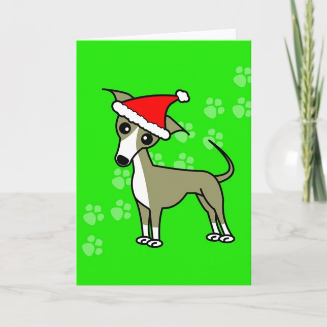 Cute Italy Greyhound Tecknad Santa Hat Helgkort (Framsida)
