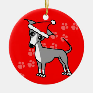 Cute Italy Greyhound Tecknad Santa Hat Julgransprydnad Keramik