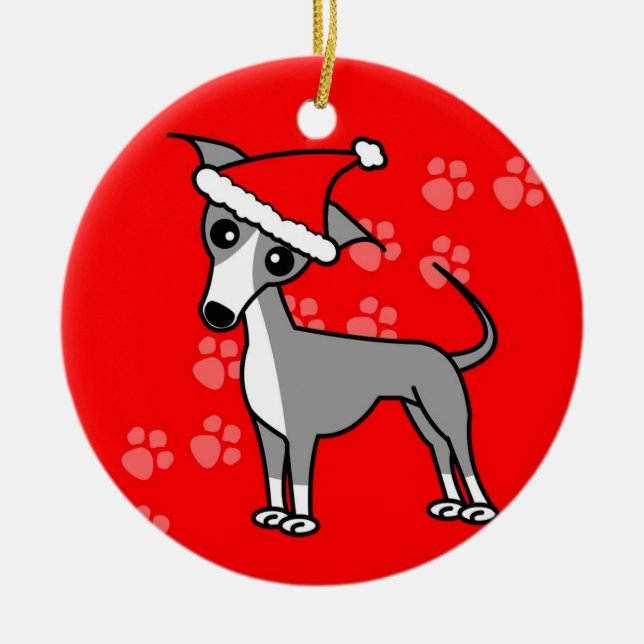 Cute Italy Greyhound Tecknad Santa Hat Julgransprydnad Keramik (Framsidan)