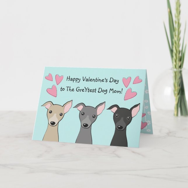 Cute Italy Greyhounds Tecknad hund Mamma Valentine Helgkort (Framsida)