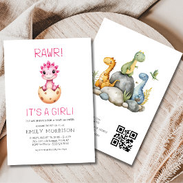 Cute It's a Girl Cute Dinosaur Baby Shower Inbjudningar