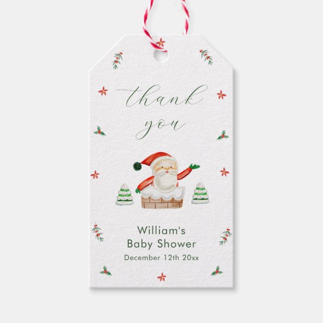 Cute It's Cold Outside Santa Baby Shower Thank You Presentetikett (Framsidan)