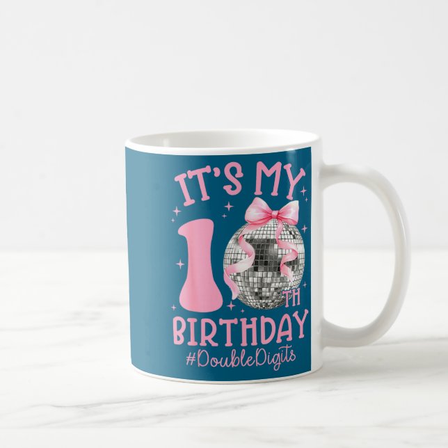 Cute It's My 10th Birthday Girl Coquette Bow Disco Kaffemugg (Höger)