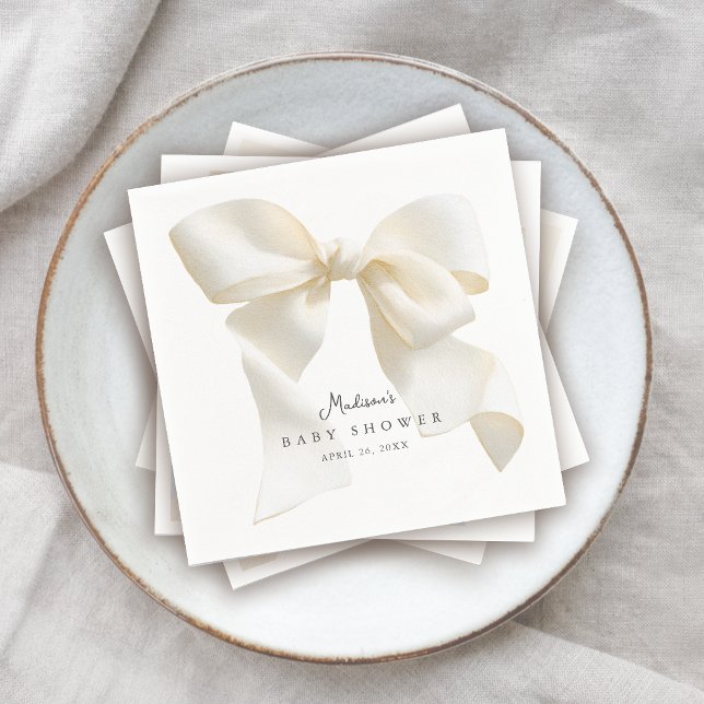 Cute Ivory Coquette Bow Baby Shower Pappersservett (Skapare uppladdad)
