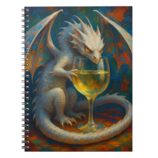 Cute Ivory Dragon & White Wine Fantasy Art Anteckningsbok