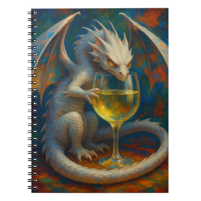 Cute Ivory Dragon & White Wine Fantasy Art Anteckningsbok (Framsidan)
