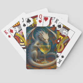 Cute Ivory Dragon & White Wine Fantasy Art Casinokort