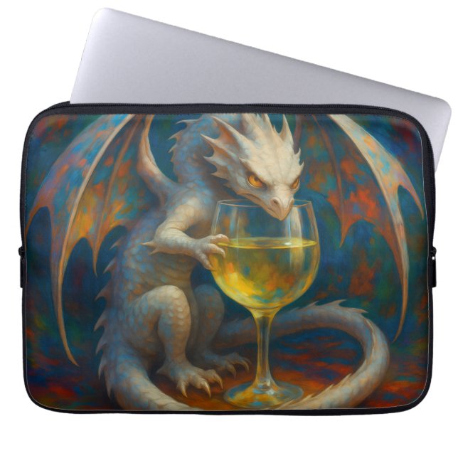 Cute Ivory Dragon & White Wine Fantasy Art Laptop Fodral (Framsidan)