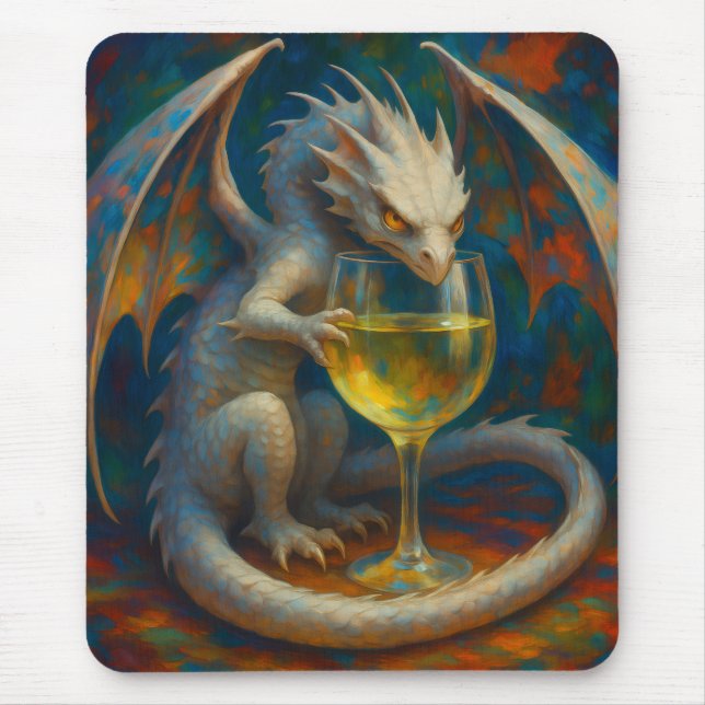 Cute Ivory Dragon & White Wine Fantasy Art Musmatta (Framsidan)