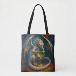 Cute Ivory Dragon & White Wine Fantasy Art Tygkasse