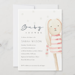 Cute Ivory Rosa Bunny Soft Leksak Baby Shower Inbj Tack Kort