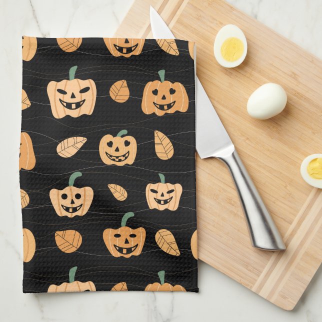 Cute Jack o lantern Ansikte Kitchen Towel Kökshandduk (Vikt i Fjärdedel)