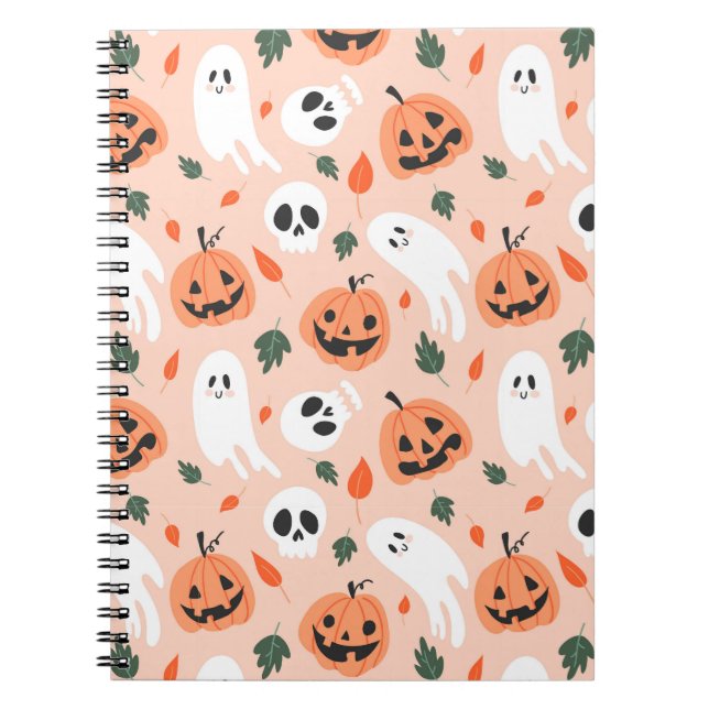 Cute Jack-O-Lantern & Ghost Mönster Anteckningsbok (Framsidan)