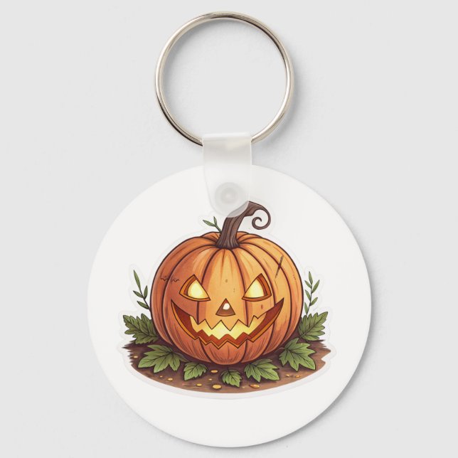 Cute Jack-O'-Lantern Halloween Pumpkin Keychain Nyckelring (Framsida)