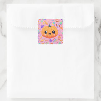 Cute Jack-o-Lantern med Candy - Sticker Lakan Fyrkantigt Klistermärke