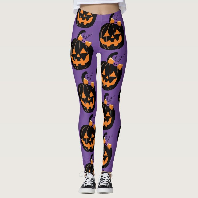 Cute Jack O'Lantern Lila - allt-över-skriv-legerin Leggings (Framsida)