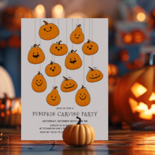 Cute Jack O'lantern Pumpkin Carving Halloween Inbjudningar