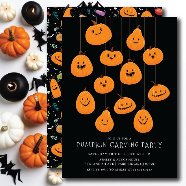 Cute Jack O'lantern Pumpkin Carving Halloween Inbjudningar (Skapare uppladdad)