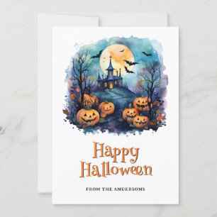 Cute Jack O'Lanternes Måne Fladdermus Happy hallow Julkort