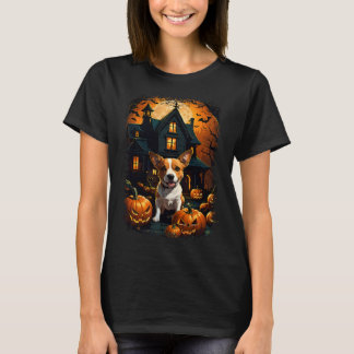 Cute Jack Russell A Spooky Hauny House Full Moon T Shirt