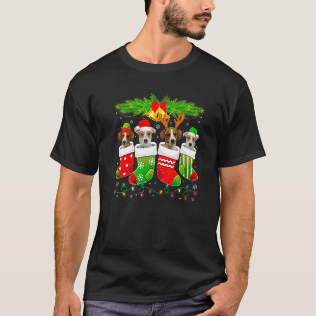 Cute Jack Russell Terrier Hund Sock Santa Santa Sa T Shirt (Framsida)