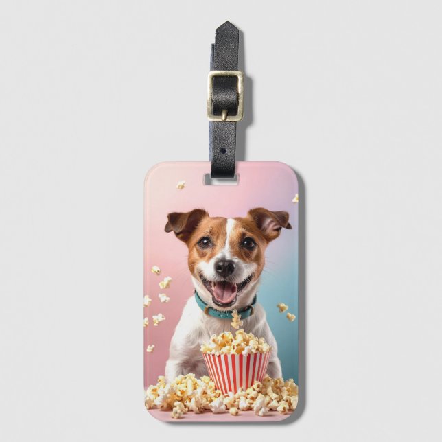 Cute Jack Russell Terrier med Popcorn Bagagebricka (Framsida vertikal)