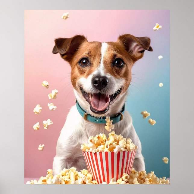 Cute Jack Russell Terrier med Popcorn Poster (Framsidan)