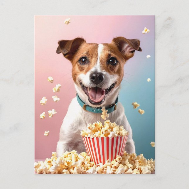 Cute Jack Russell Terrier med Popcorn Vykort (Framsida)