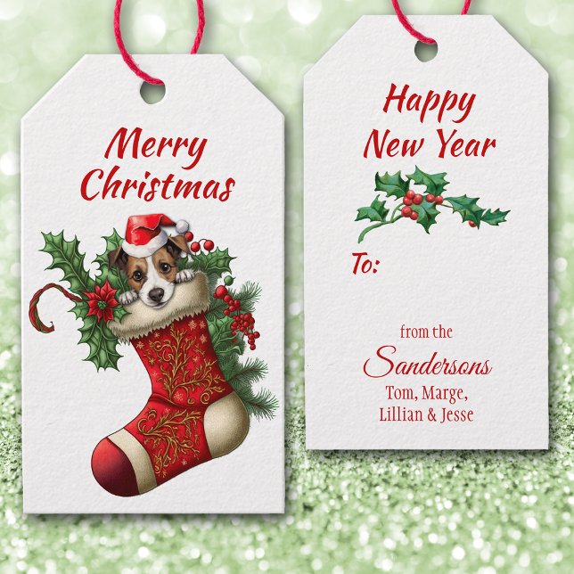 Cute Jack Russell Terrier Puppy Peeking Presentetikett (Skapare uppladdad)