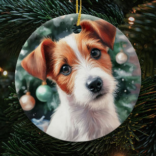 Cute Jack Russell Terrier Watercolor-jul Julgransprydnad Keramik
