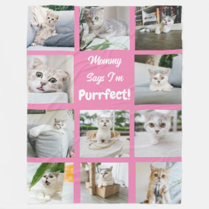 Cute jag är Purrect Cat Photo Collage Rosa Fleecefilt