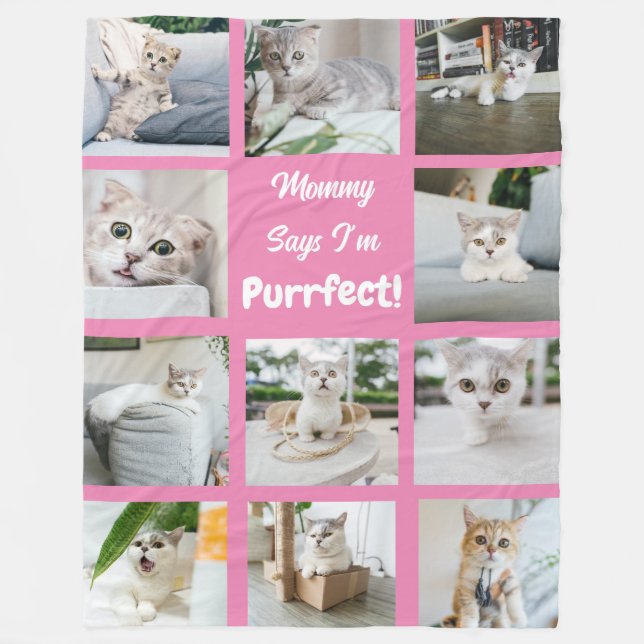 Cute jag är Purrect Cat Photo Collage Rosa Fleecefilt (Framsidan)