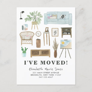 Cute Jag har Flyttat Boho Watercolor Home Decor Fl Meddelande Vykort